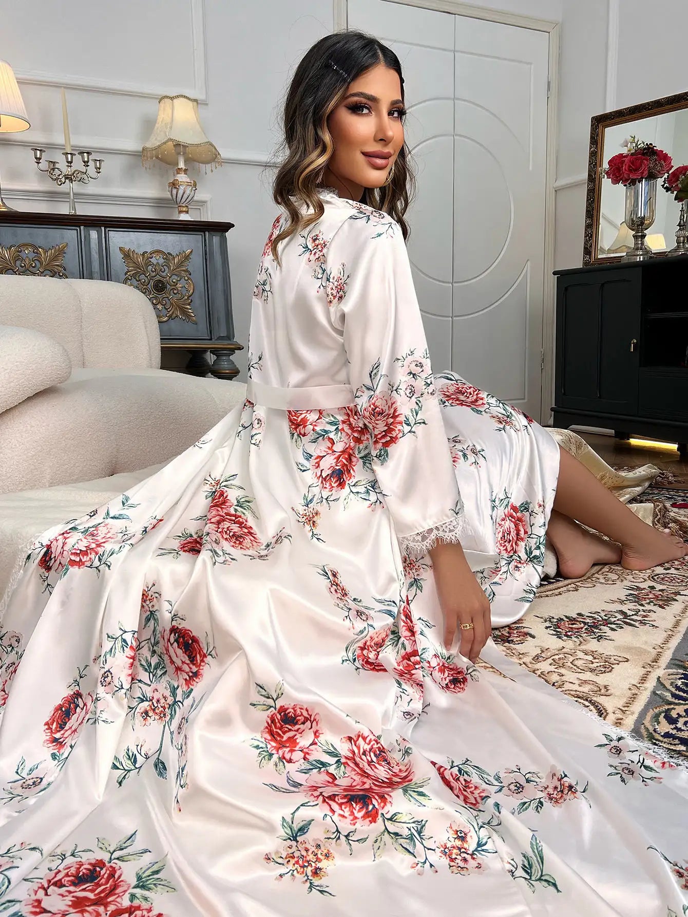 womens sexy underwear Bossman Mature sexy ladies white printed satin lace waist pajamas set bridesmaid dresses