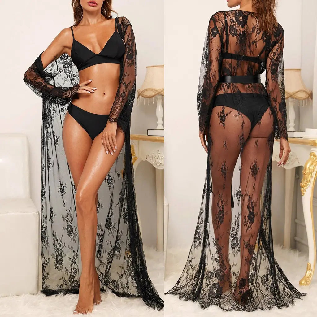 Bossman Lace Bathrobe Loose And Comfortable Long Skirt Perspective Sexy Big Size Fat Can Wear Ladies Sexy Underwear