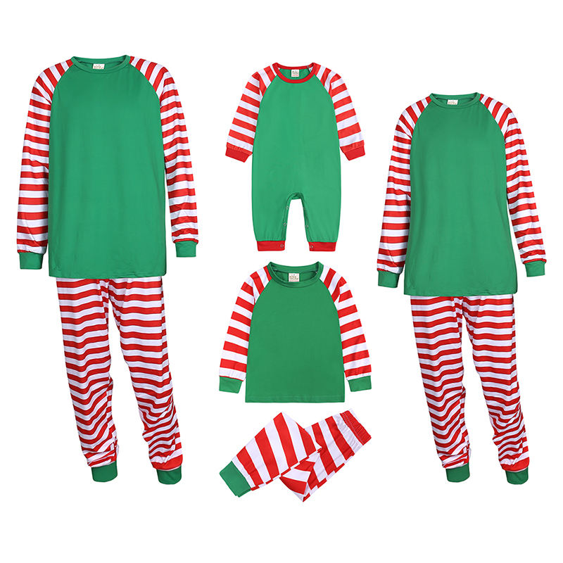 Bosmay Custom Printed Blank Polyester Christmas Pyjamas Set Striped Family Christmas Pajamas