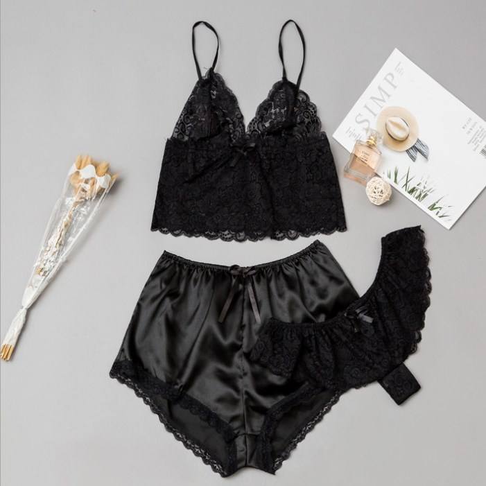 womens sexy underwear Bossman Women's Sleepwear Sexy Women Pyjama Lace V-neck Sleeveless Top And Shorts Pajama 3pcs Lingerie Set bridesmaid dresses