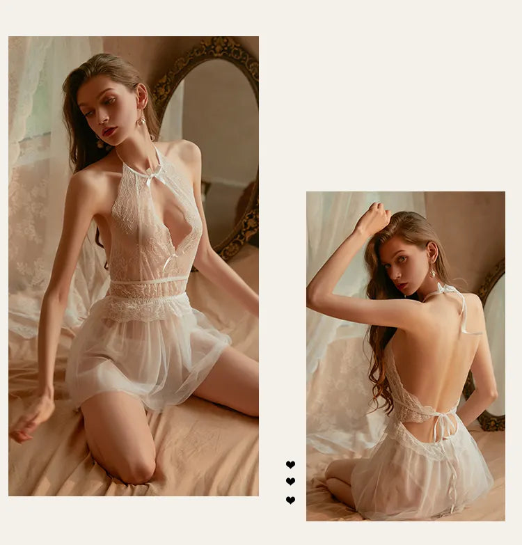 Valentines day gift women's sleepwear sexy ladies vintage fashion dress item sheer dress with thongs for women