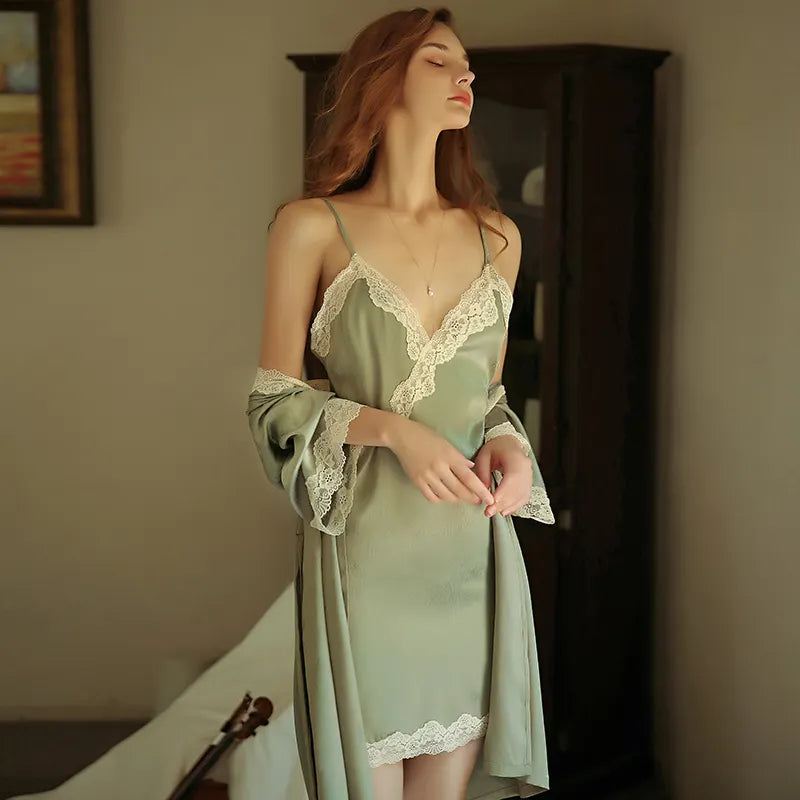 Bossman New Hot Sleepwear Vintage Lace Silk Slip Dress Women Nighties Sexy Dresses Women Lady Elegant Party