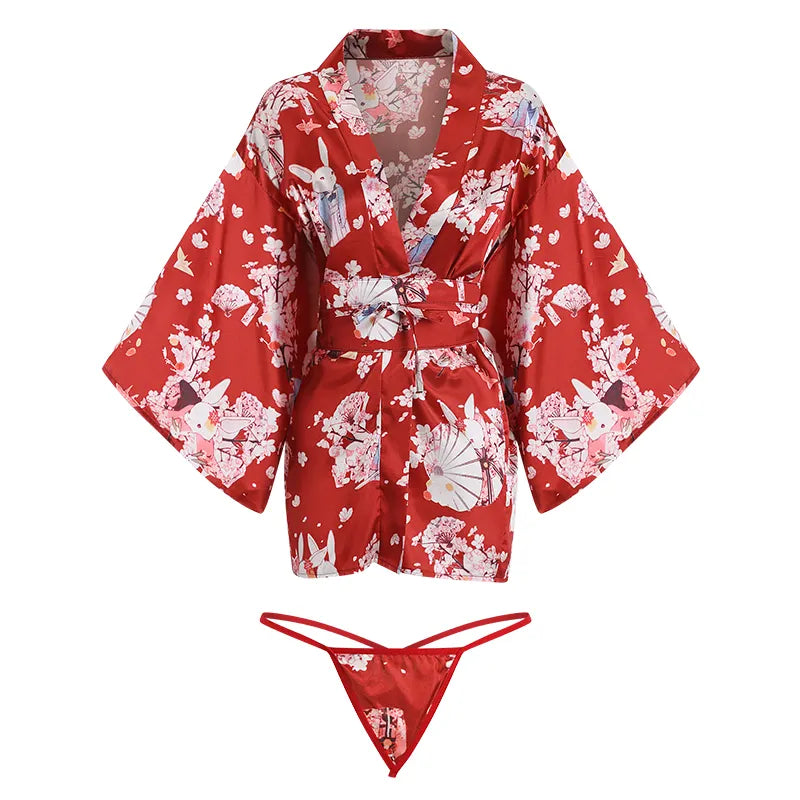 Wholesale Japanese Kimono Cherry Blossom Night Robe Dual Wear Sexy Women Lounge Wear