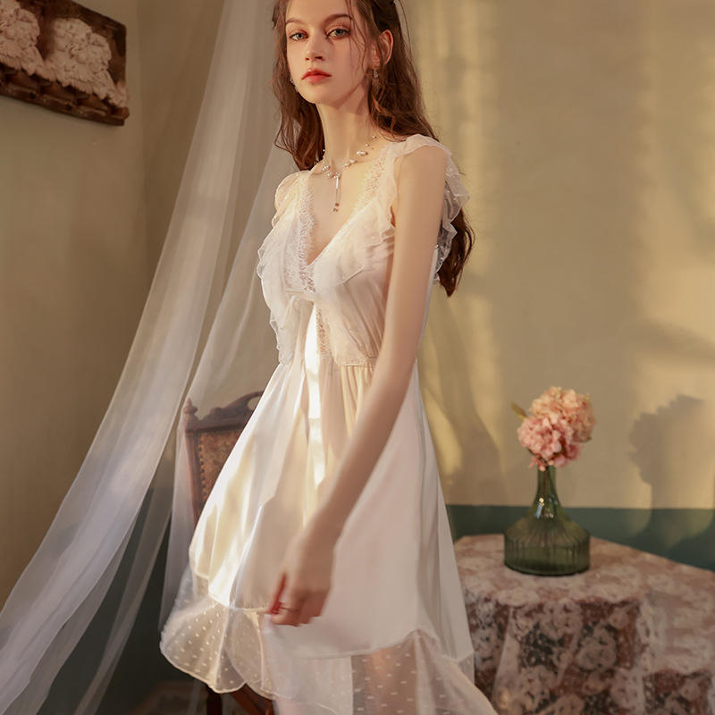 3074 Sexy lady home dress pure desire wind condole nightdress summer lace stitching can wear a dress wholesale outside