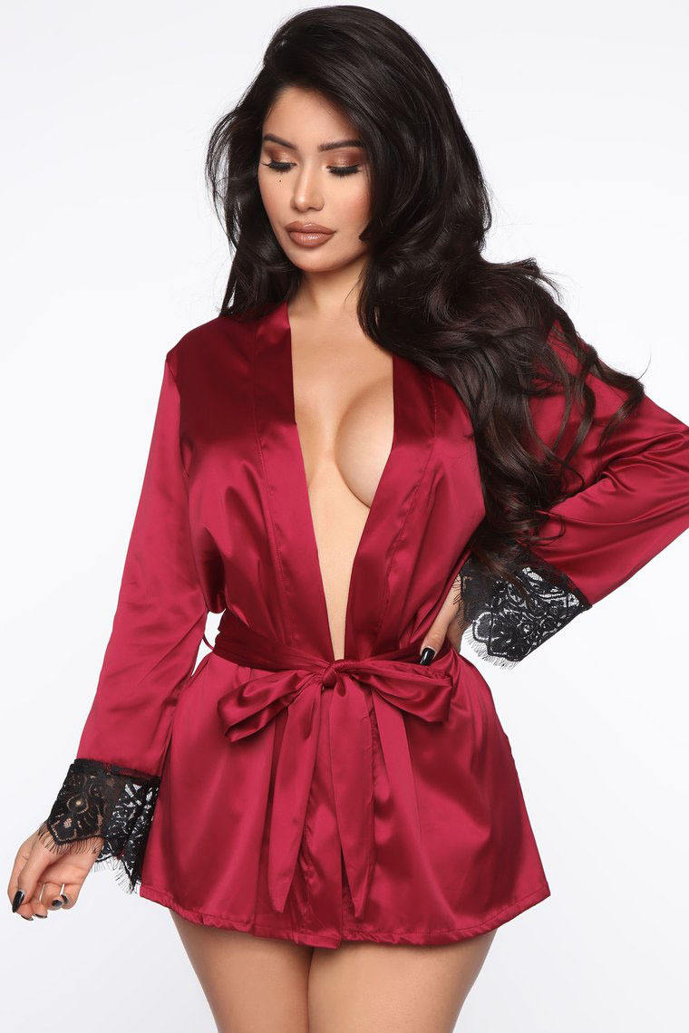 BOSSMAN ladies nightgown sexy see-through lace cardigan home wear bathrobe pajamas