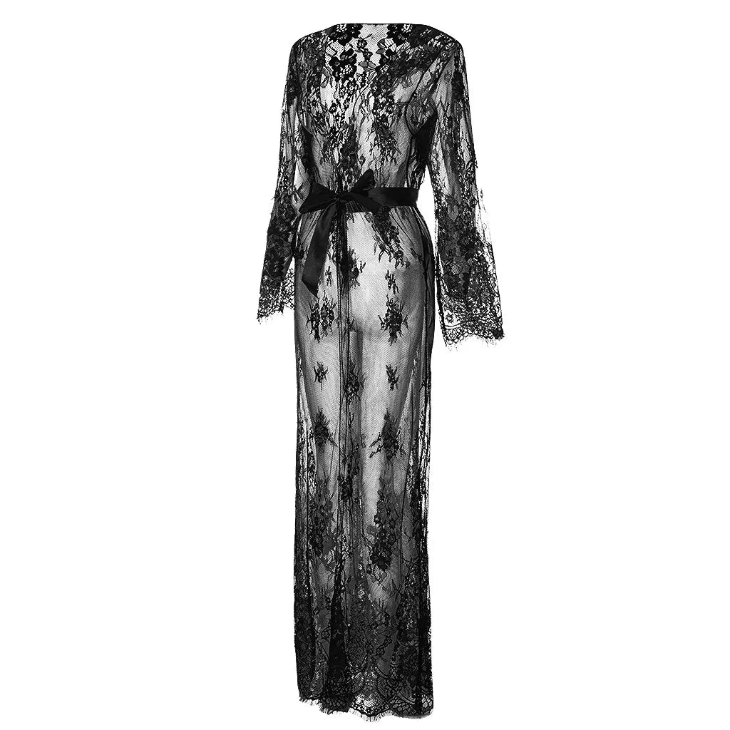 Bossman Lace Bathrobe Loose And Comfortable Long Skirt Perspective Sexy Big Size Fat Can Wear Ladies Sexy Underwear