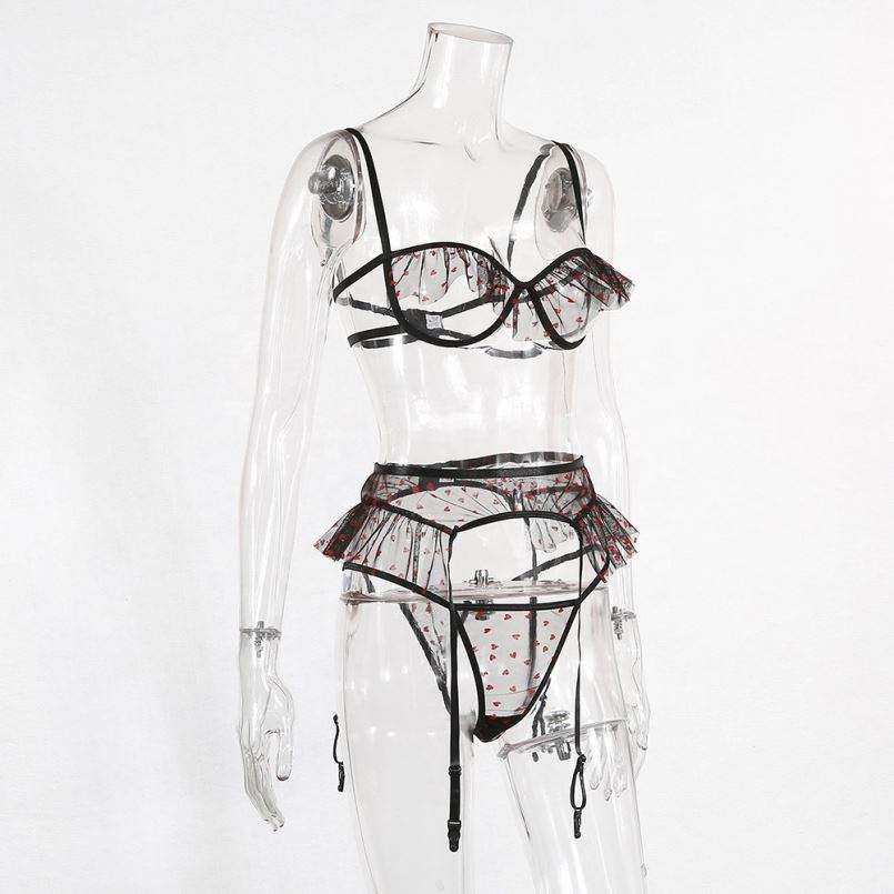 B51615A European lady hot lace see-through sexy printed bra sets