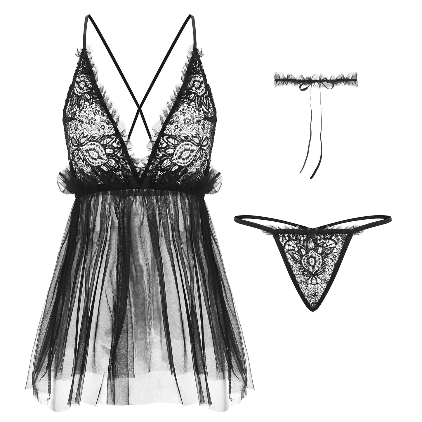 Valentine's Day Promotion Babydoll Lingerie Lady Lace Sleep Dress Sexy Lingerie Vendor Bodysuit