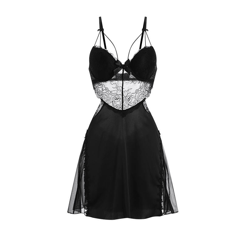 BOSMAY Customize dropship sexy sleepwear ladies silk satin nightgown babydoll pajamas sexy see-through transparent