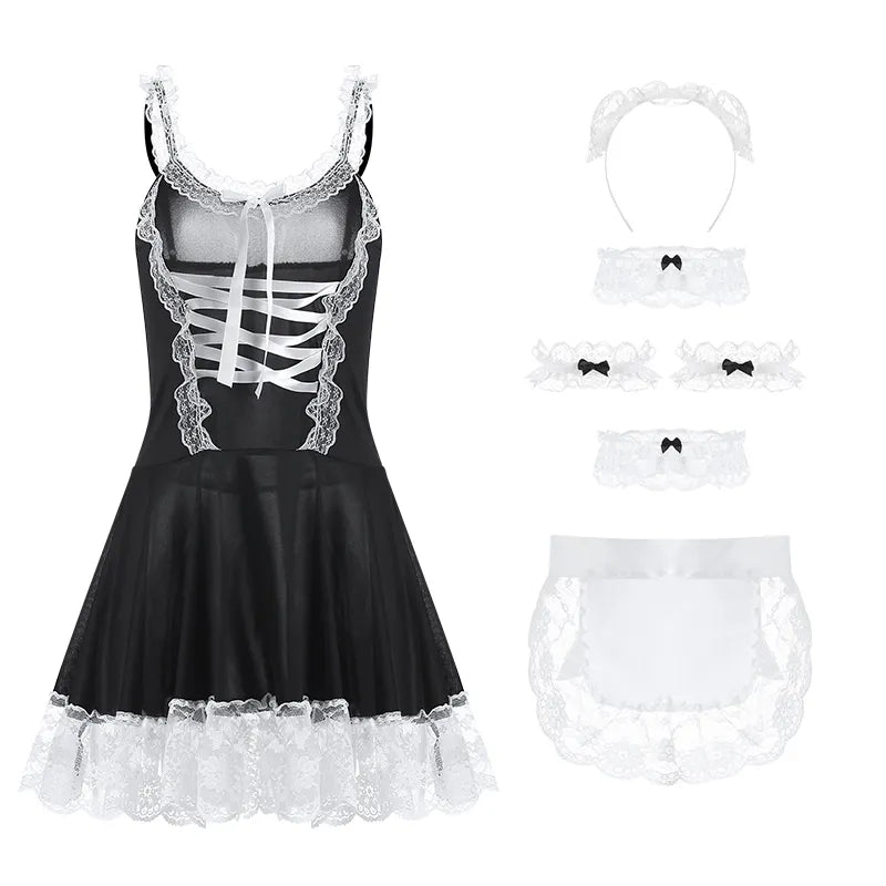 Bossman Lace Lingerie Maid Uniform Apron Fancy Dress Costume Lingerie Hot Role Play Uniform allure women love housemaid lingerie