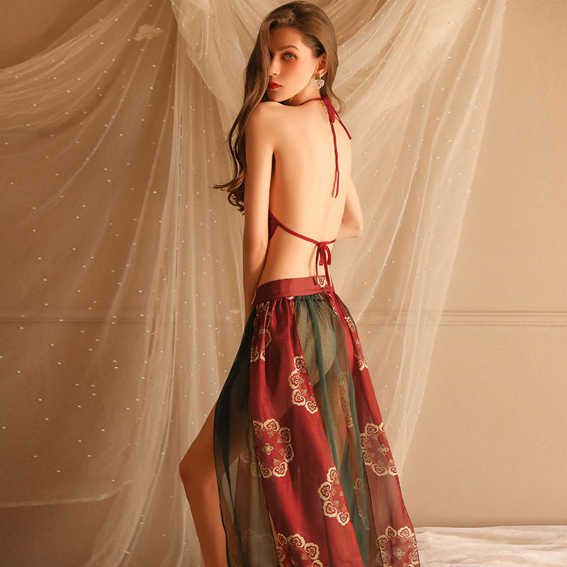 Bossman Spot wholesale women printing retro bellyband and split skirt sexy costume lounge wear