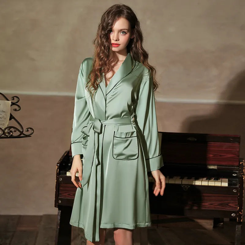 Bossman imitated silk women's plus size sleepwear woman nightgown robe lingerie erotic casual pajamas women's bathroom robe