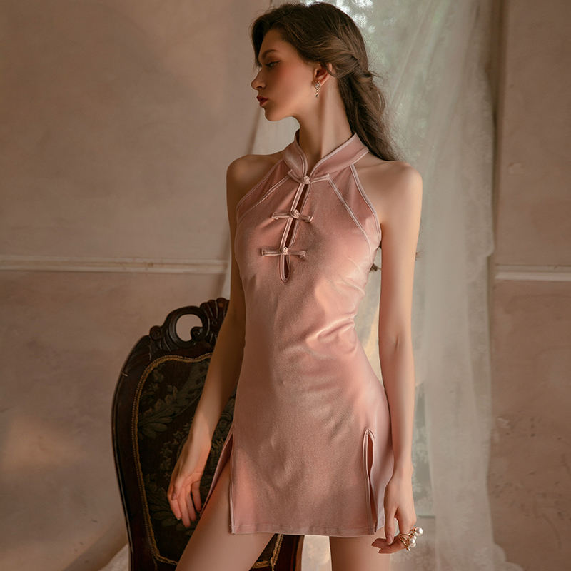 Bossman Chinese Mandarin Retro Exotic Velvet Qipao Dress Women's Sleepwear Women's Sexy Underwear