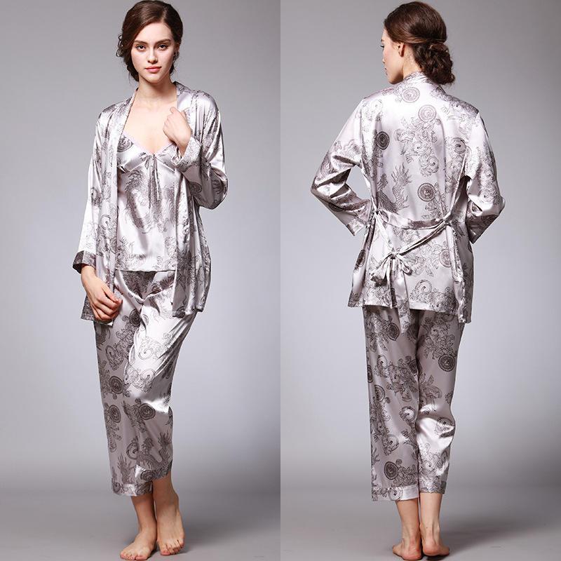 unisex 3pcs man Home wear Robe female pajamas nightgown bathrobe thin breathable women sleepwear for couples