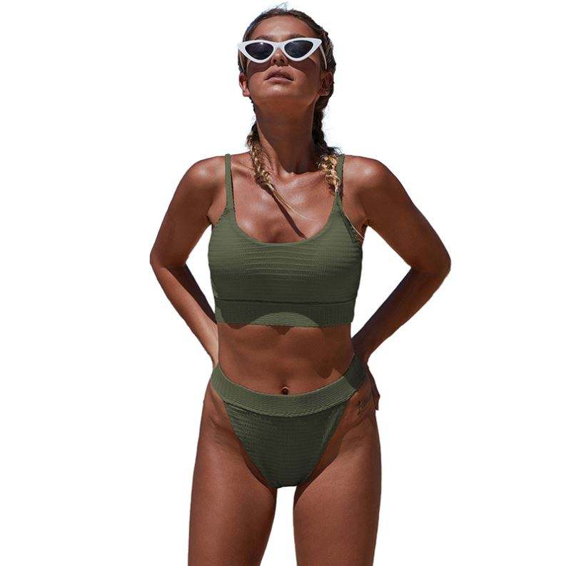 Bossman New Arrive Women Black Solid Knit High Waist Shoulder Strap Sexy Bikini strapping swimsuit