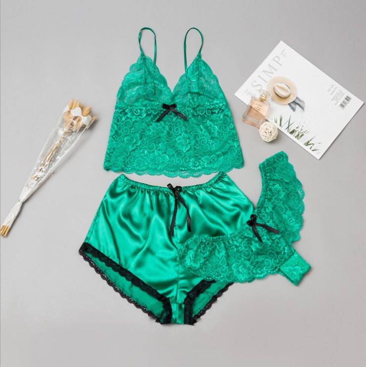 womens sexy underwear Bossman Women's Sleepwear Sexy Women Pyjama Lace V-neck Sleeveless Top And Shorts Pajama 3pcs Lingerie Set bridesmaid dresses