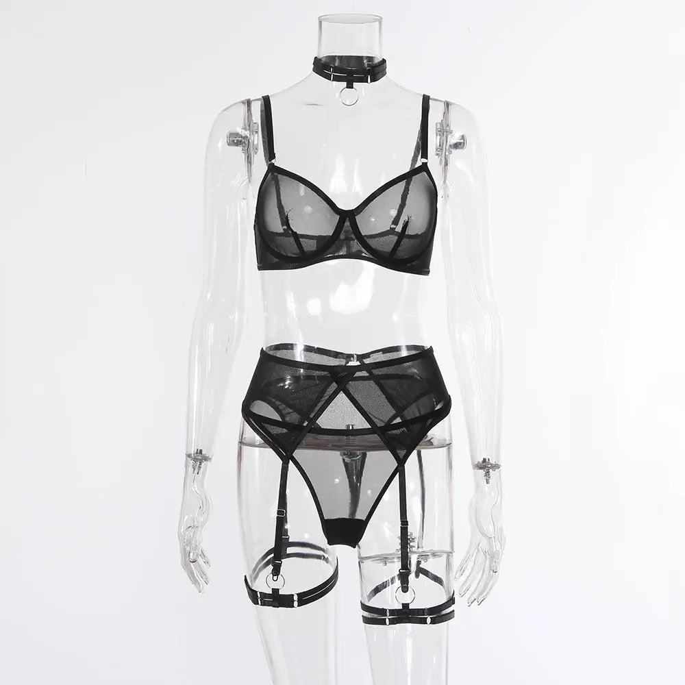Bosmay 2023 New Fashion Bondage Transparent Lace Mesh Garter Erotic Lingeries For Sex Sexy Mature Women