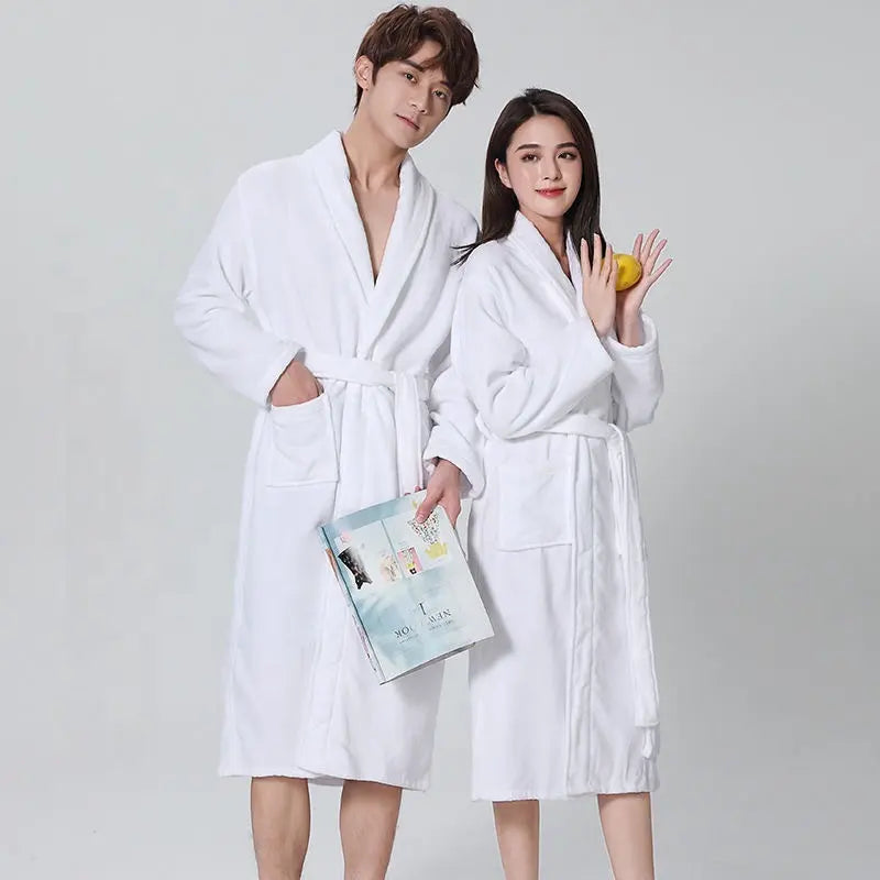 Bossman Bathrobe Pure Cotton Cut Velvet Home Warm Couple Water-Absorbing Quick Drying Classic Traditional Nightgown