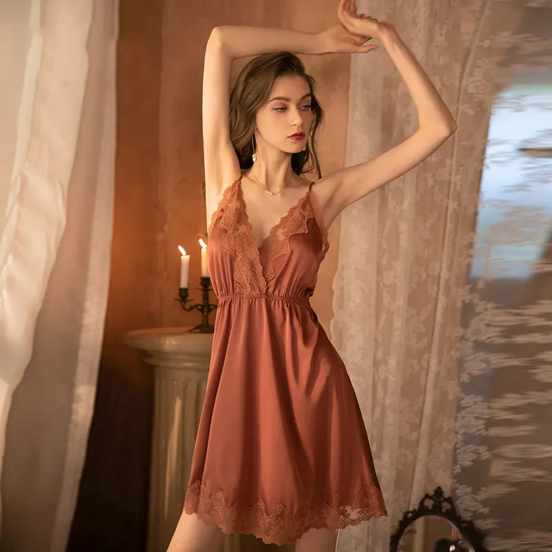 womens sexy underwear BOSSMAN High Quality Sleepwear Women Embroidery Lace Satin Slip Dress Night Wear bra