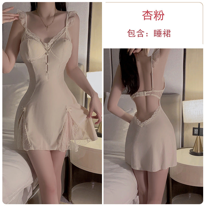 Autumn and winter pajamas velvet and lace patchwork deep V neck night dresses for woman dresses nighty wear