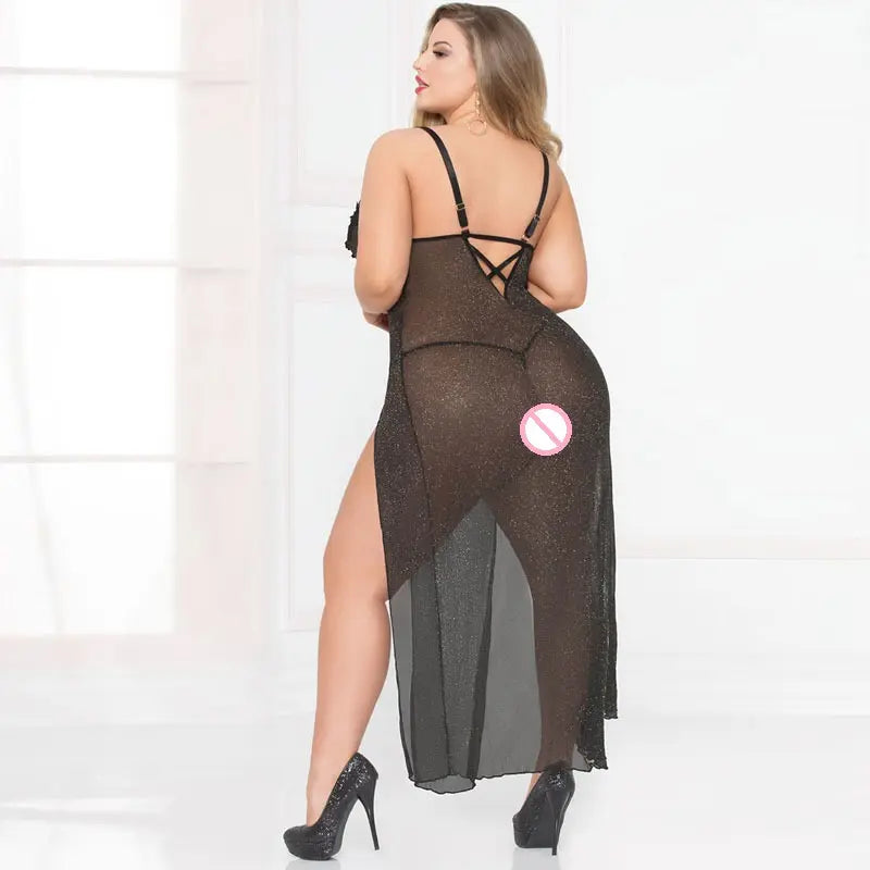 Bossman Hot sale on sexy lingerie transparent long nightwear lingerie women plus size lingerie