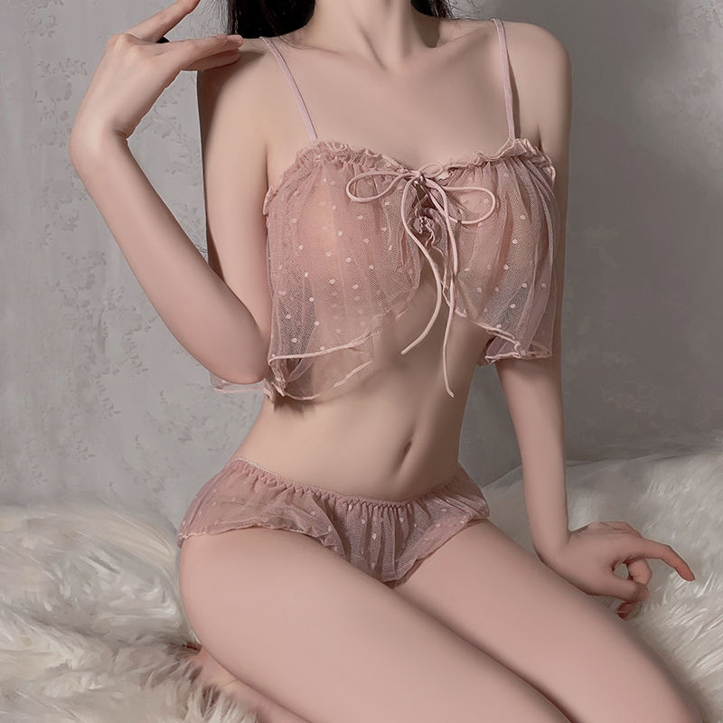 Bossman Lightweight polka dot translucent lace-up seductive suspender skirt shorts sexy waistless women's two-piece set