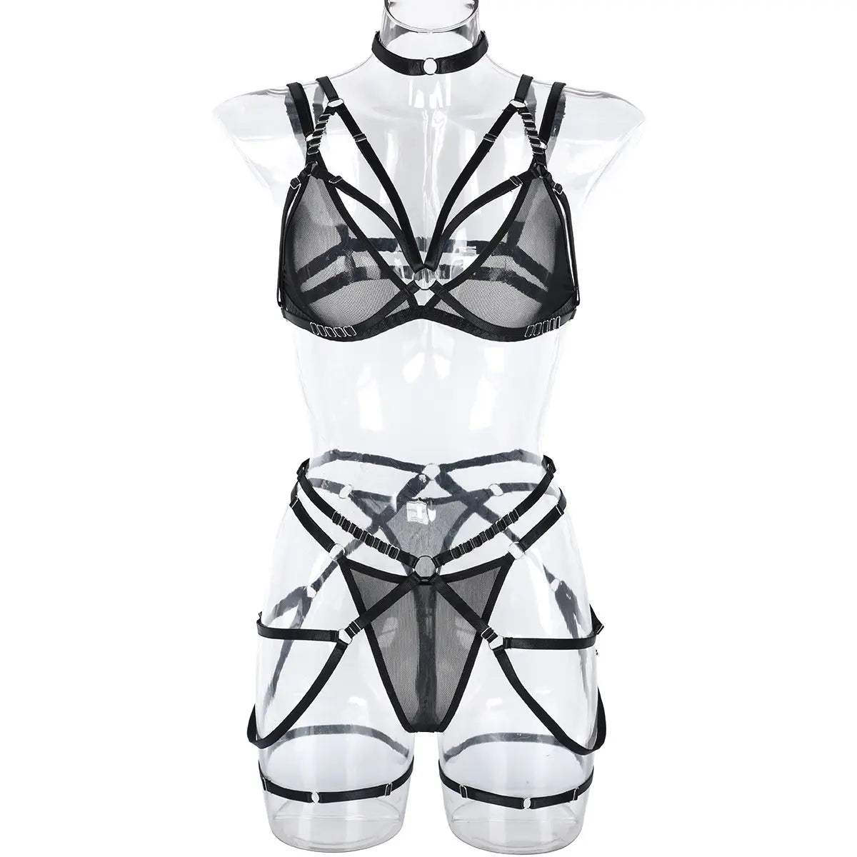 Bosmay 2023 Hot Sale Women Sexy Chain Ring Sexy Lingerie Ladies Erotic Mesh Femme Sex Lingeries With Garter