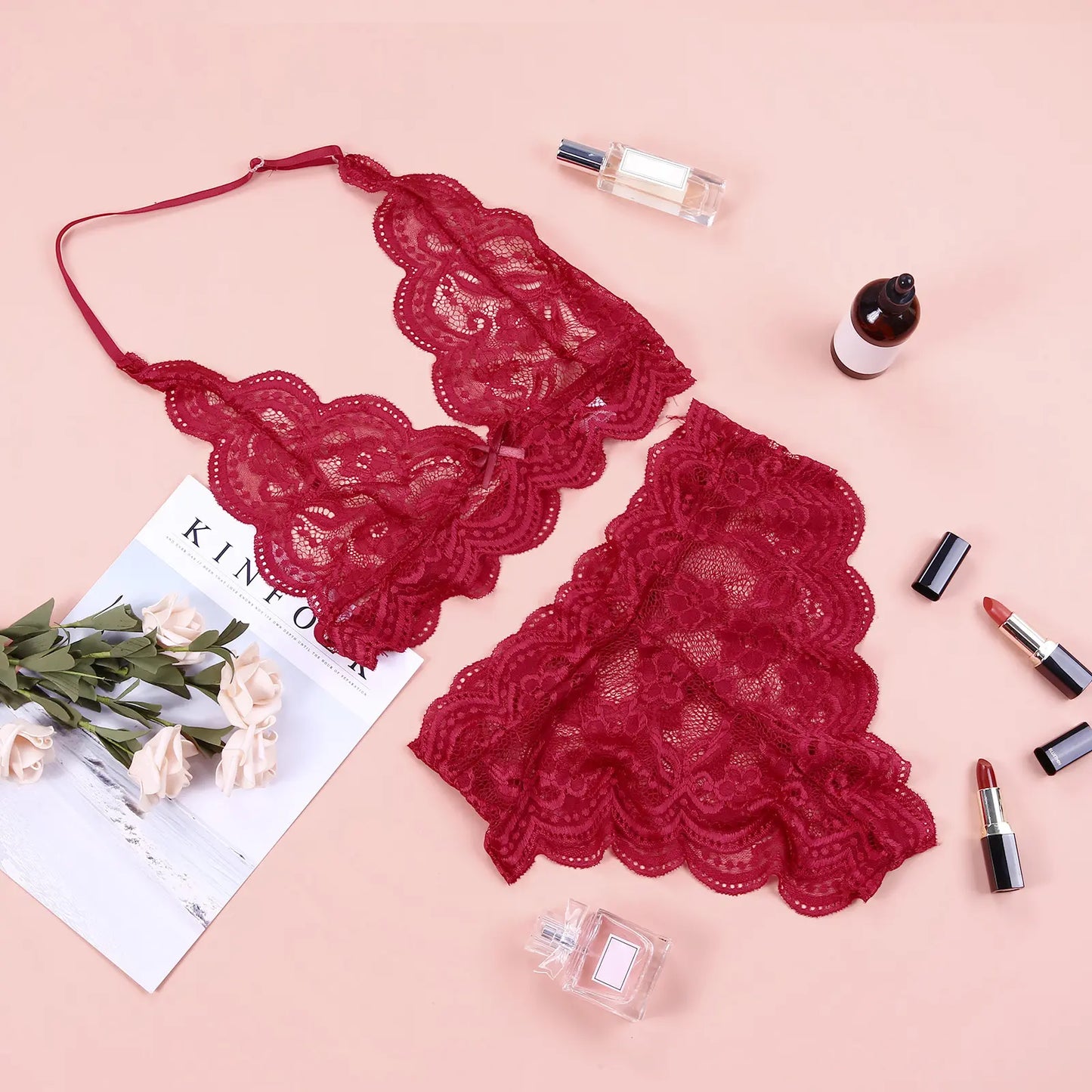 Bossman Cheap Sexy Floral Lace Sheer Lingerie See Through Woman Underwear Bra Set Plus Size Lingerie Womens Lingerie Set Knitted