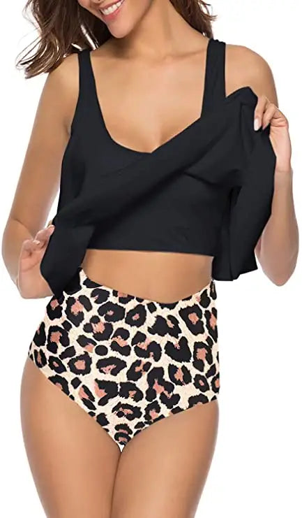 Swimsuits For Women Two Piece Bathing Suits Ruffled Flounce Top With High Waisted Bottom Plus Size Bikini