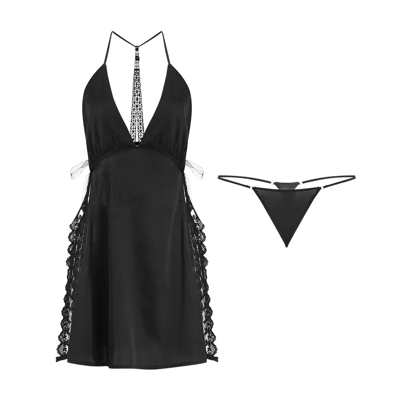 Bossman Elegant Women Sleepwear Sexy Nighties Lady's Plunge V High Split Eiffel Tower Back Night Dress