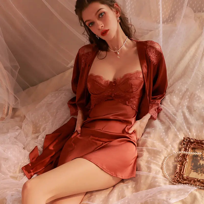 3047 Summer new pure desire suspenders nightdress small breast steel support gathered women's home dress lace sexy