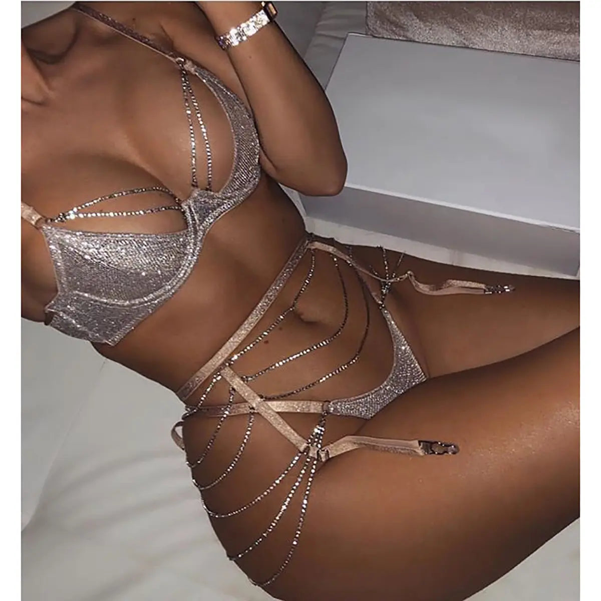 Bossman Lace Sexy Lingerie Female Hot Sexy Style Two-piece Jewish Drilling Women Underwear Bra Set Women Sexy Nightwearsuit