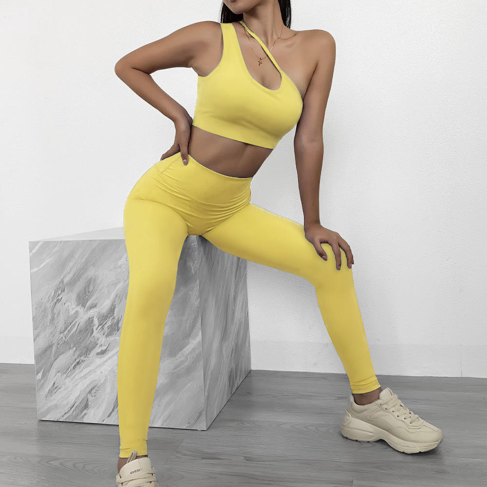 womens sexy underwear Newest womens yoga wear sets 2024 shockproof running suit slanting shoulder pants womens long pants & t