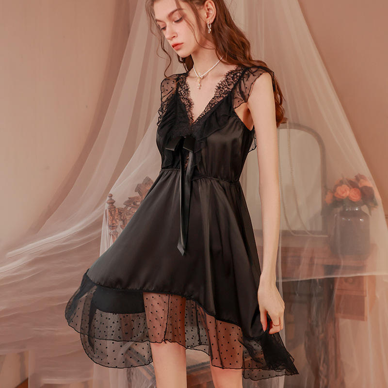 3074 Sexy lady home dress pure desire wind condole nightdress summer lace stitching can wear a dress wholesale outside