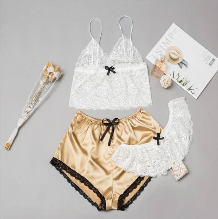 womens sexy underwear Bossman Women's Sleepwear Sexy Women Pyjama Lace V-neck Sleeveless Top And Shorts Pajama 3pcs Lingerie Set bridesmaid dresses