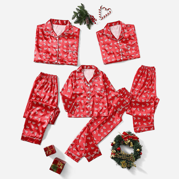 Bosmay Women Satin Pajamas Long Sleeve Loungewear Family Kids Pajamas Family Sleepwear Night PJ Set for Christmas