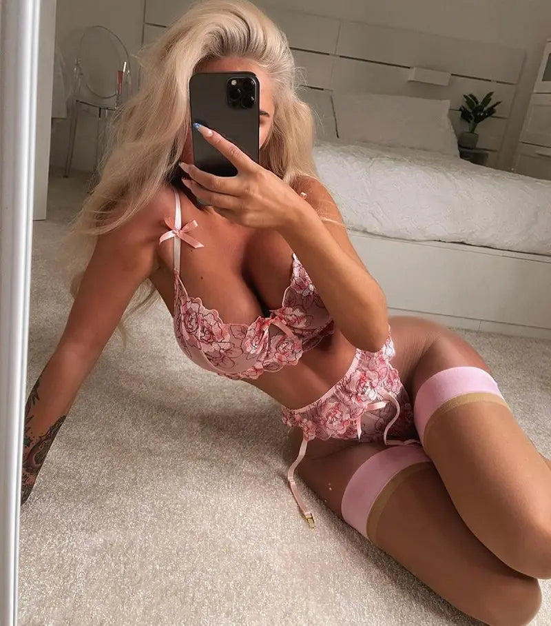 SFY1426 Satin Silk Pajamas Women Nightdress Lingerie Underwear Sleepwear Flower Printing Nightwear Female Sleep Wear set