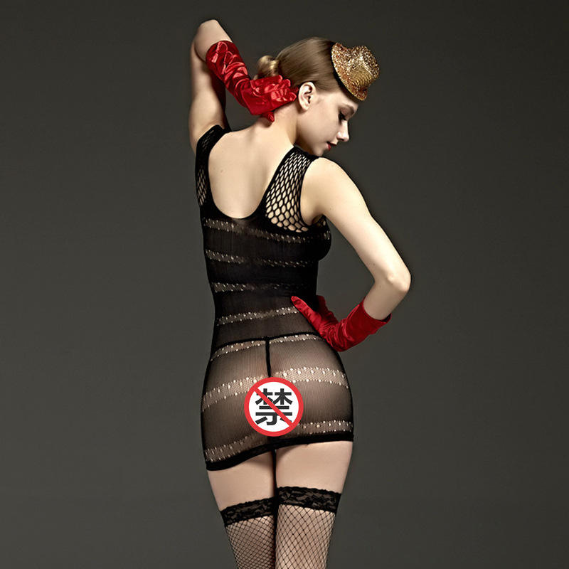 Sexy underwear tank top skirt onesie sleeveless stripe see through one-piece mesh 7099
