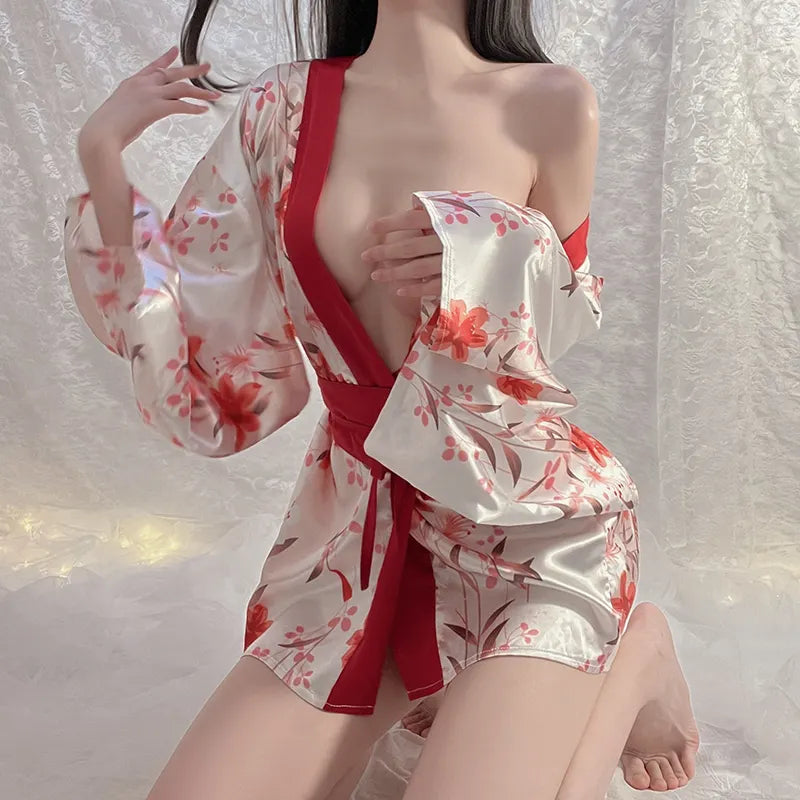BOSMAY wholesale Japanese dual wear Kimono cherry blossom night robe sexy women sleepwear Valentines day gift