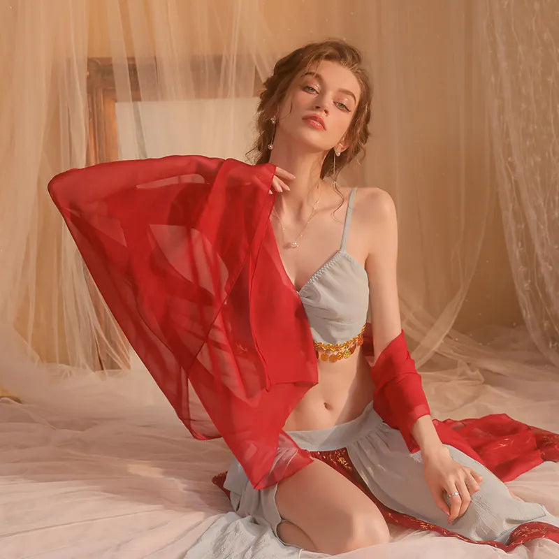 Bossman New Sexy Underwear Mesh Perspective Sexy Waist Lacing Up Antique Hanfu Bed Uniform Set