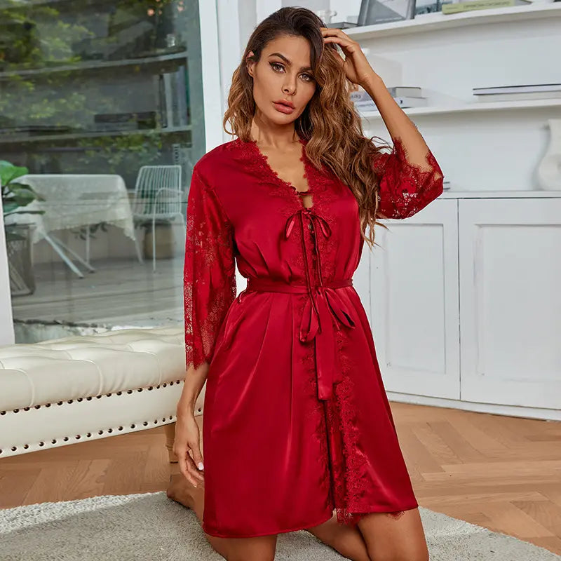 Bossman high quantity lady lace sheer babydoll dress sexy robe with short set lingeries womens sexy underwear plus size dresses