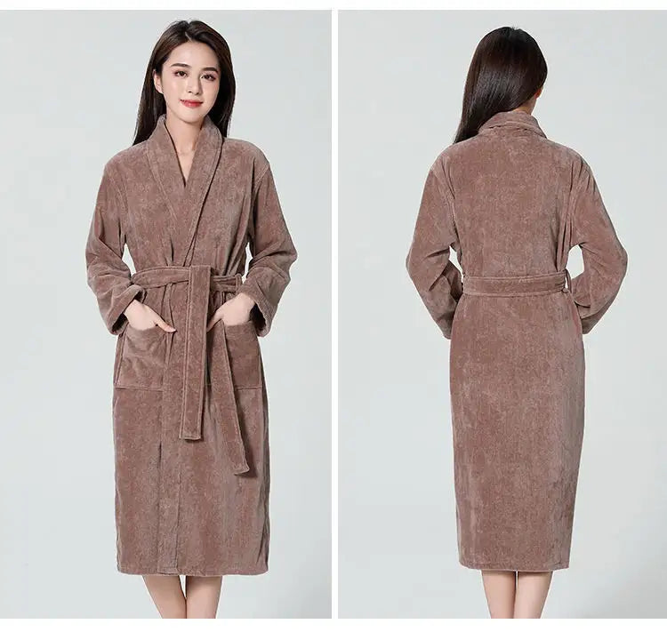 Bossman Bathrobe Pure Cotton Cut Velvet Home Warm Couple Water-Absorbing Quick Drying Classic Traditional Nightgown