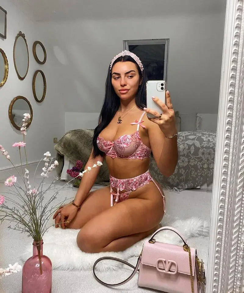 SFY1426 Satin Silk Pajamas Women Nightdress Lingerie Underwear Sleepwear Flower Printing Nightwear Female Sleep Wear set