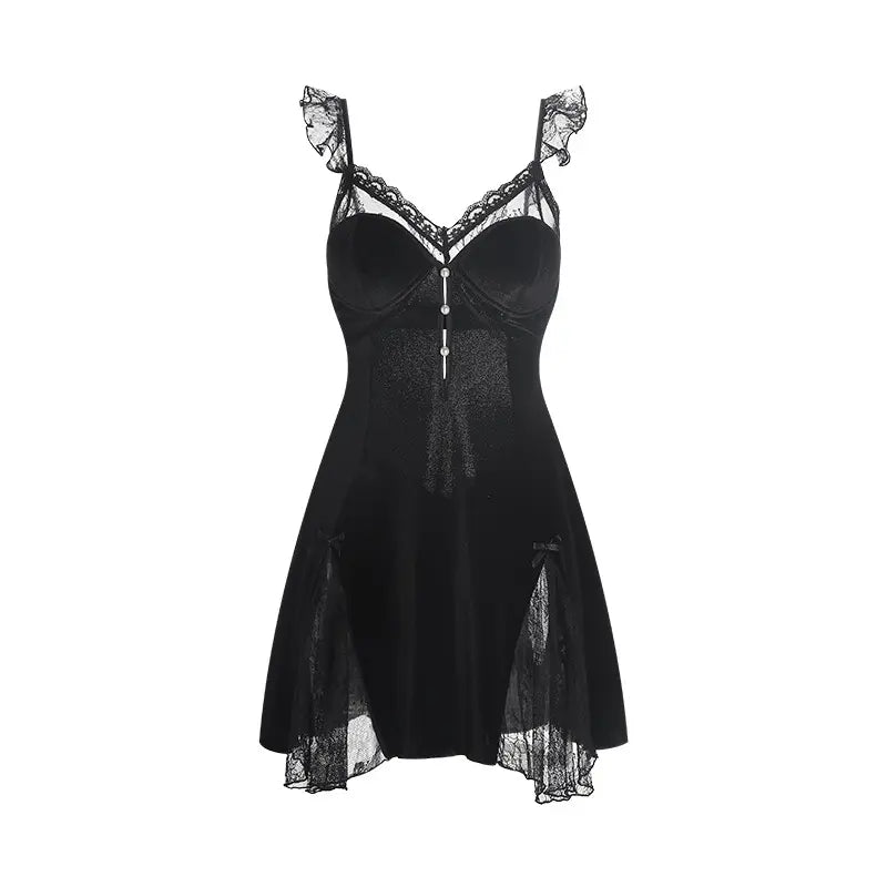Autumn and winter pajamas velvet and lace patchwork deep V neck night dresses for woman dresses nighty wear