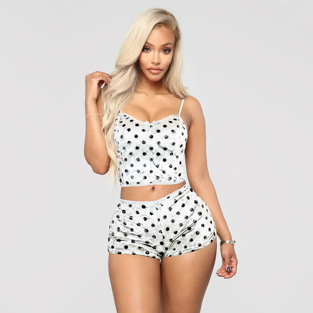 Bossman Luxury Two Piece Velvet Printing Sets Sexy Velour Sleep Wear Tops And Shorts Sleepwear Velvet Pajamas Set For Women