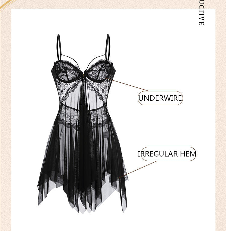 Bossman Hot Sheer Mesh Night Dress Front Open Babydoll Women Fashion Babydoll Sleepwear