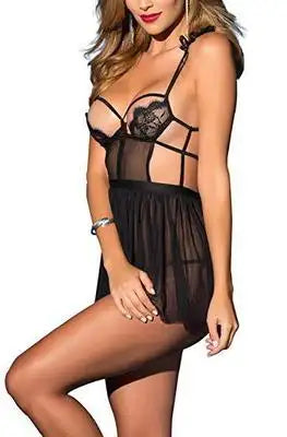 Sexy Mature Lady Net Yarn Perspective Garter With Leaky Back Nightdress For Woman