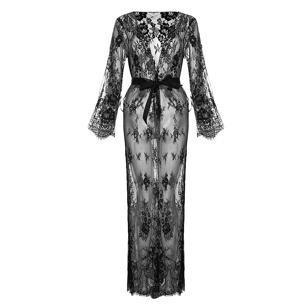 Bossman Lace Bathrobe Loose And Comfortable Long Skirt Perspective Sexy Big Size Fat Can Wear Ladies Sexy Underwear