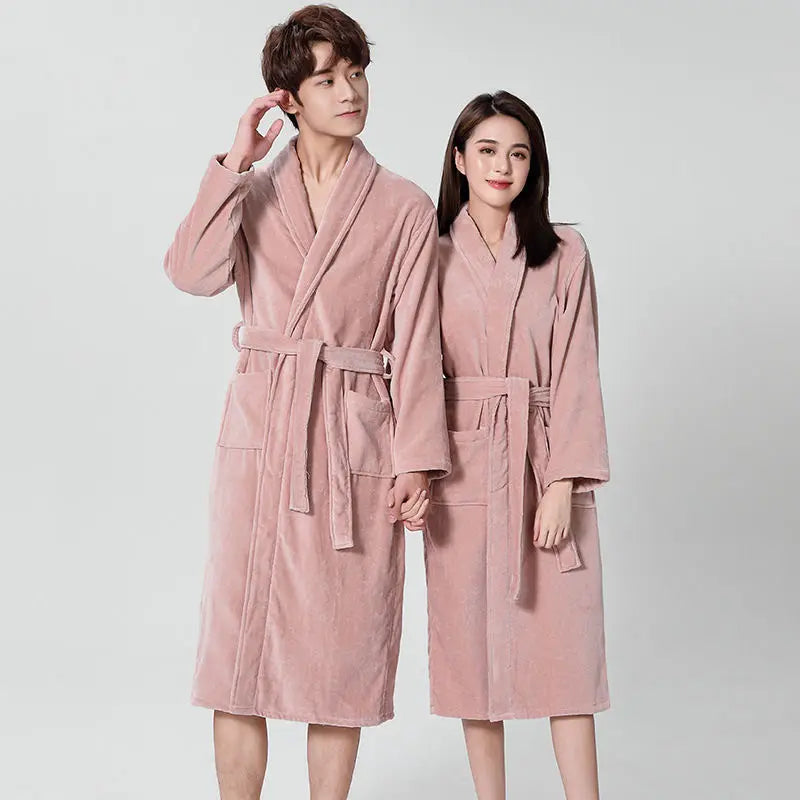 Bossman Bathrobe Pure Cotton Cut Velvet Home Warm Couple Water-Absorbing Quick Drying Classic Traditional Nightgown