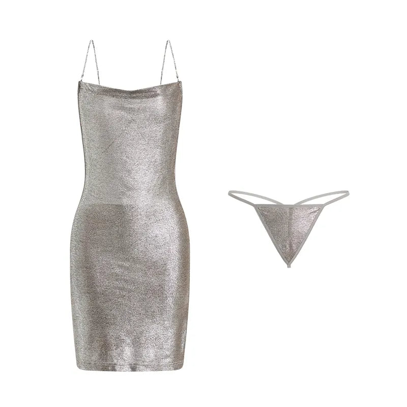 Bossman hot sale sexy lingerie women silk comfy nighties bodycon slip dress and thong set